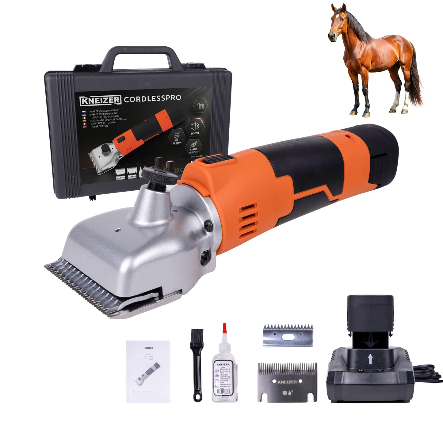 Kneizer CordlessPro Horse Kabellose Schermaschine für Pferde – 2 Akkus und 2 Messersätze