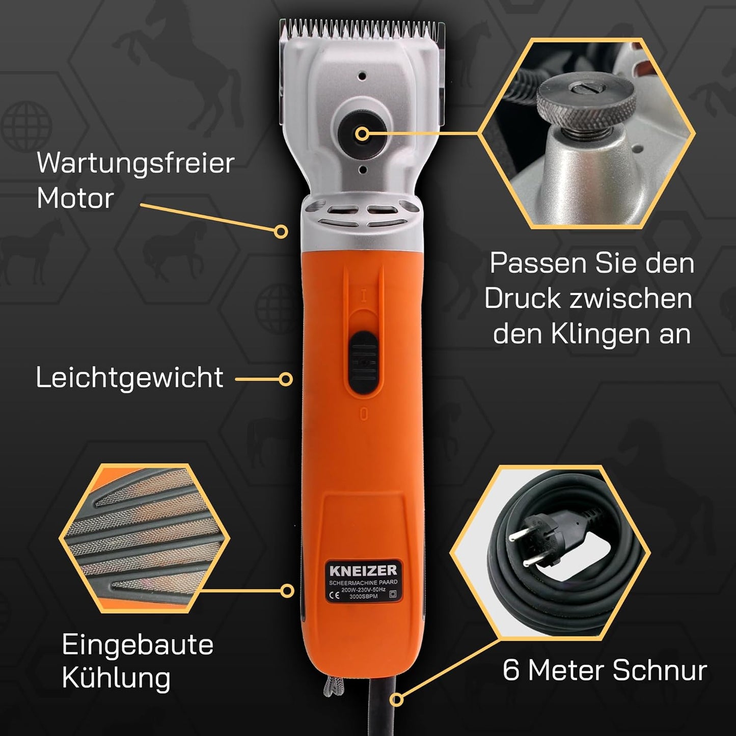 KNEIZER Pferdeschermaschine Komplettset ✓ Austauschbare Klingen ✓ Leise & Vibrationsarm ✓ Wartungsfrei ✓ Für Alle Fellarten
