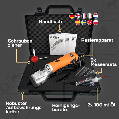 KNEIZER Pferdeschermaschine Komplettset ✓ Austauschbare Klingen ✓ Leise & Vibrationsarm ✓ Wartungsfrei ✓ Für Alle Fellarten
